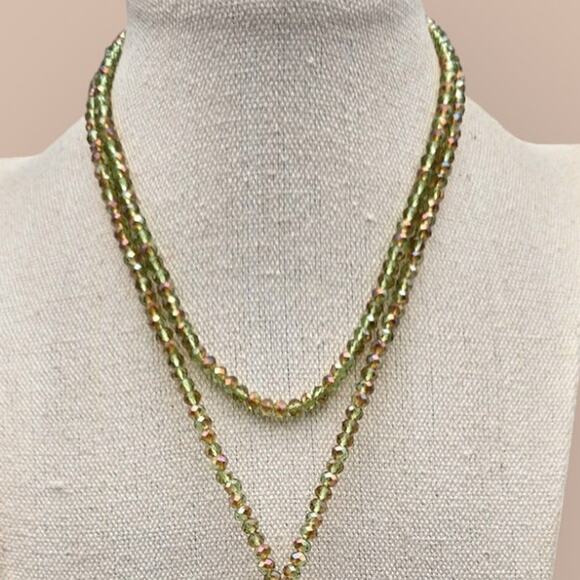 Champagne Beaded with Borealis Accents Long 3Necklace with Tassel - Picture 3 of 6